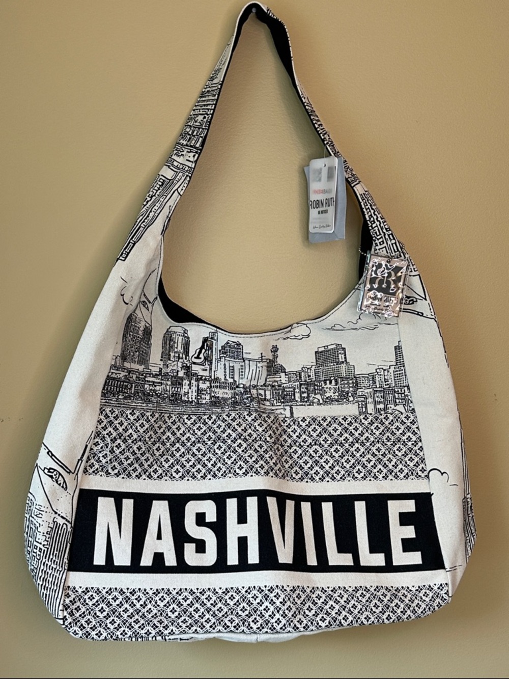 Robin Ruth Black & White Nashville Canvas Shoulder Bag NWT